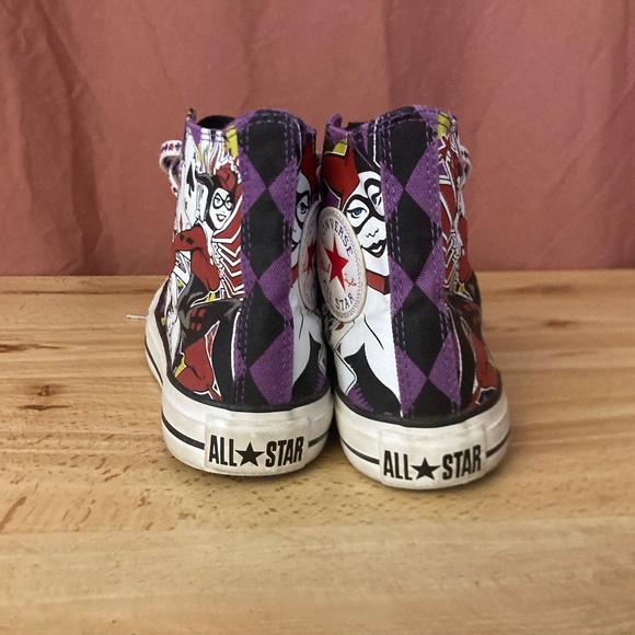 2012 Purple Diamond Print Harley Quinn Joker DC Converse with printed laces - Picture 9 of 12